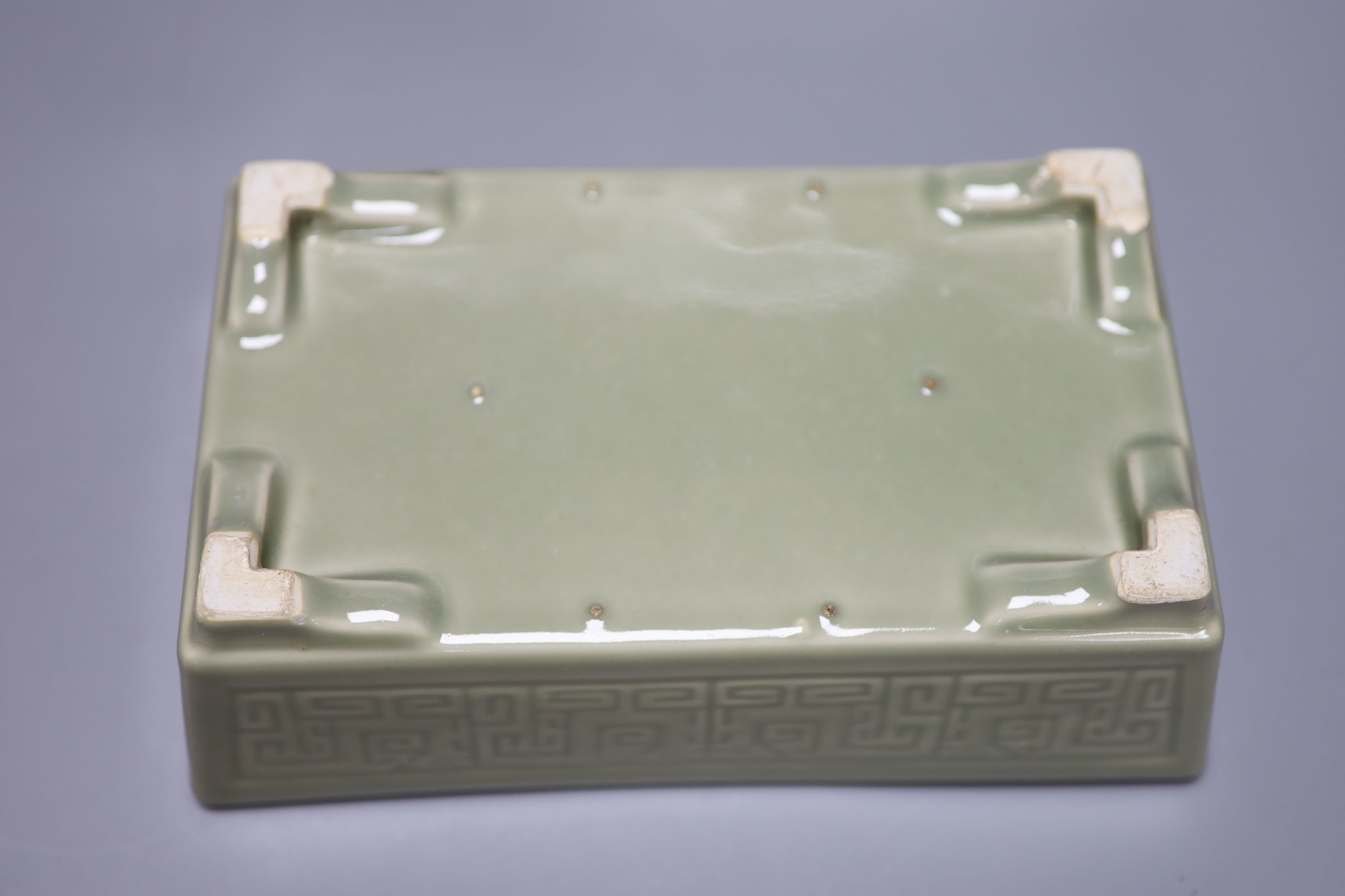 A pair of Chinese celadon glazed rectangular planters, late 19th to 20th century, length 24cm